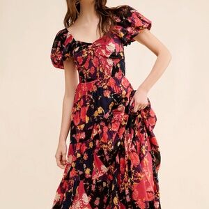 Free People Blue Sundrenched Floral Tiered Maxi Sundress